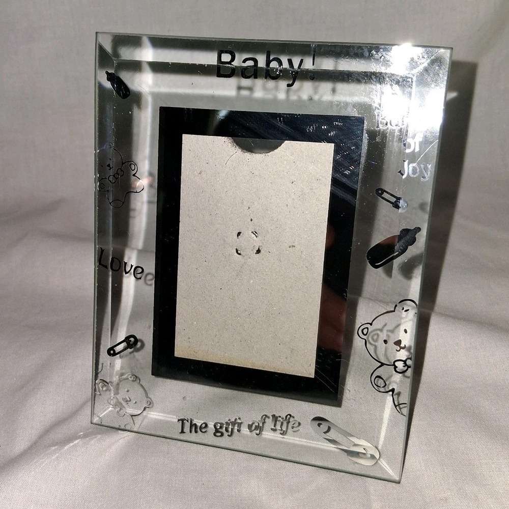 3.5" Baby Glass Photo Frame, Frame Measures 4x5" Silver Accent